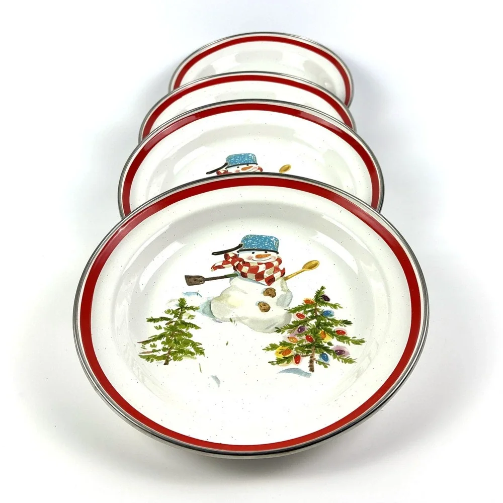 VTG Set of 4 Hallmark Mitford Percy Snowman Pie Cookie Salad Plate Bowl‎ 10.5